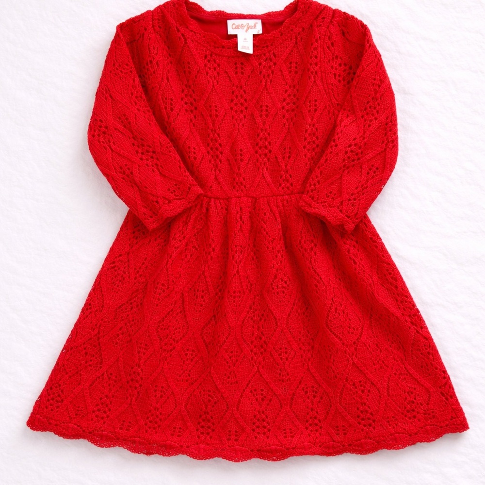 Cat & Jack Red Knit Dress Girls Size 3T Sparkle Long Sleeve Holiday Dress